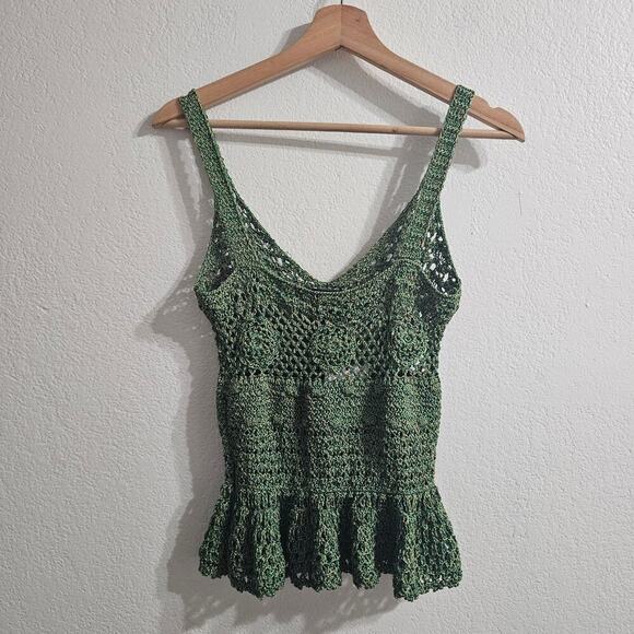ZARA Crochet Peplum Tank Green Size S NWT - Picture 3 of 9